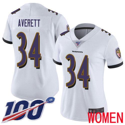 Baltimore Ravens Limited White Women Anthony Averett Road Jersey NFL Football #34 100th Season Vapor Untouchable->women nfl jersey->Women Jersey